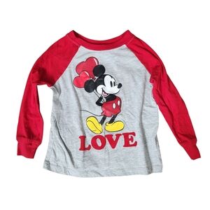 Disney Jr. Mickey Mouse Valentine LOVE Long Sleeve Shirt Size 2T Red and Gray